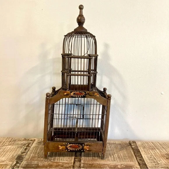 Leaning Birdcage Wooden and Wire Vintage Birdcage Poor Shape - Picture 3 of 16